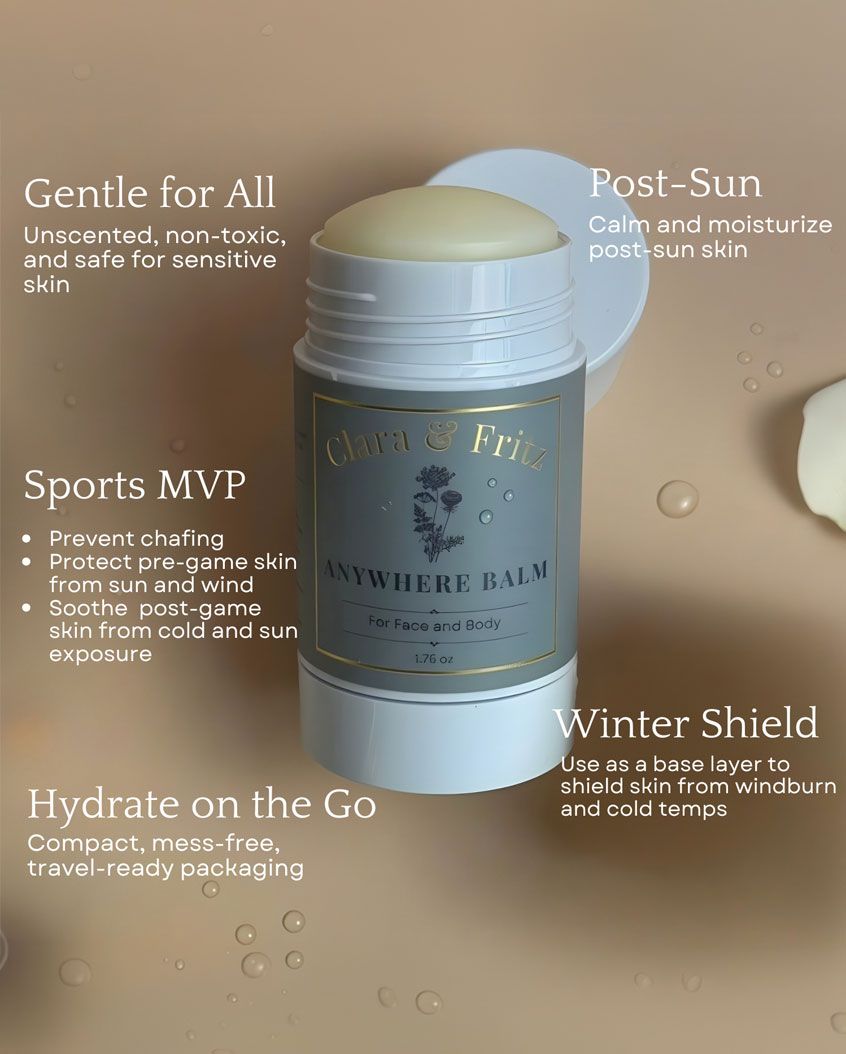 Anywhere Balm ingredients — grass-fed tallow, beeswax, olive oil